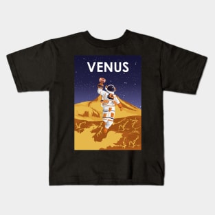 Venus Astronaut Vintage Football Astronaut Travel Poster Kids T-Shirt